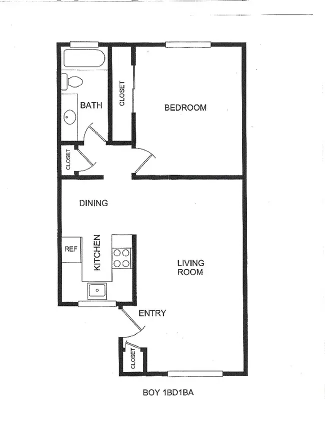 1 Bed, 1 Bath Model floor plan